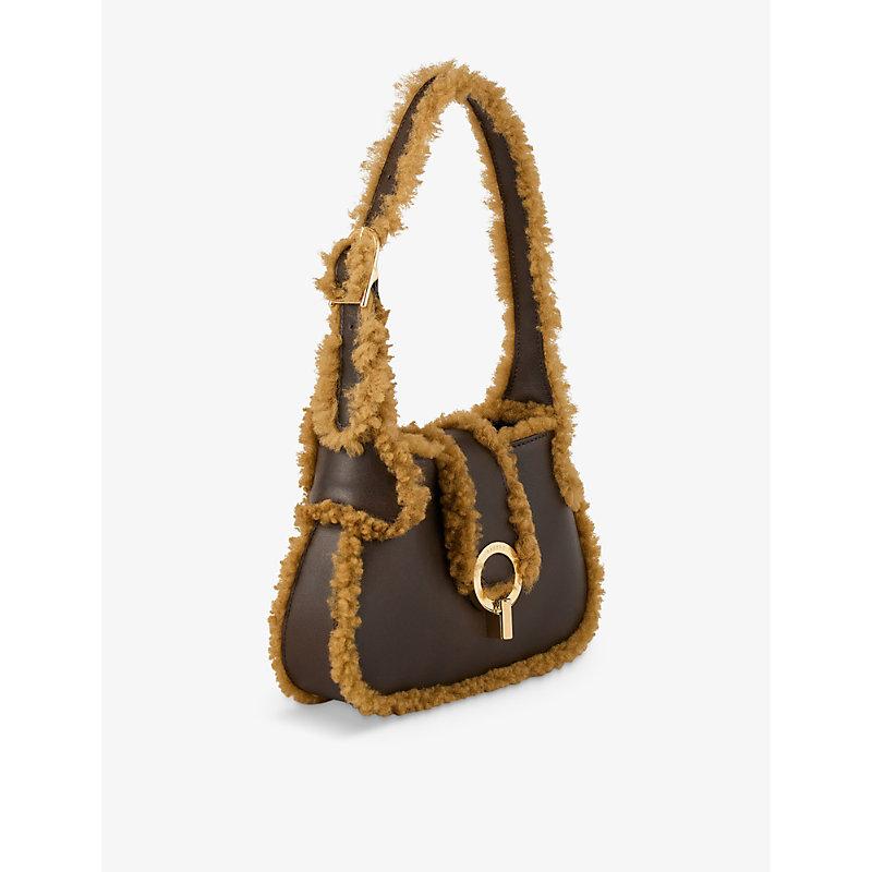 Shearling-trim leather shoulder bag