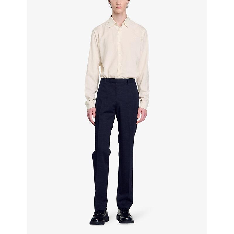 Straight-leg pintuck regular-fit wool trousers