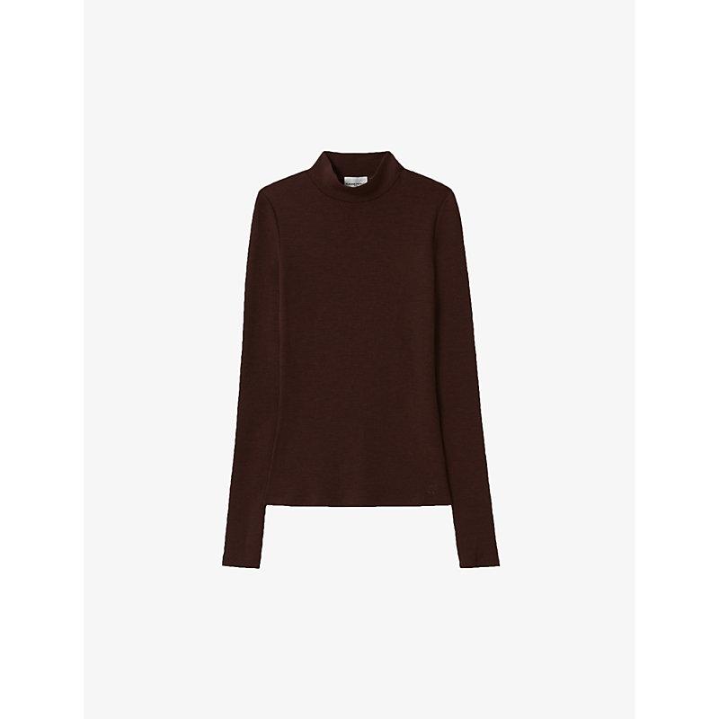 High-neck long-sleeve wool knitted top