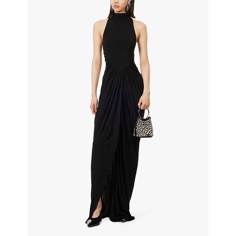 Halterneck slim-fit stretch-woven maxi dress