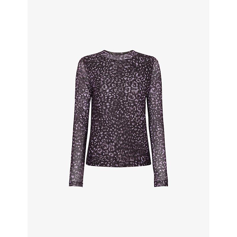 Leopard-print long-sleeve stretch recycled-polyester top