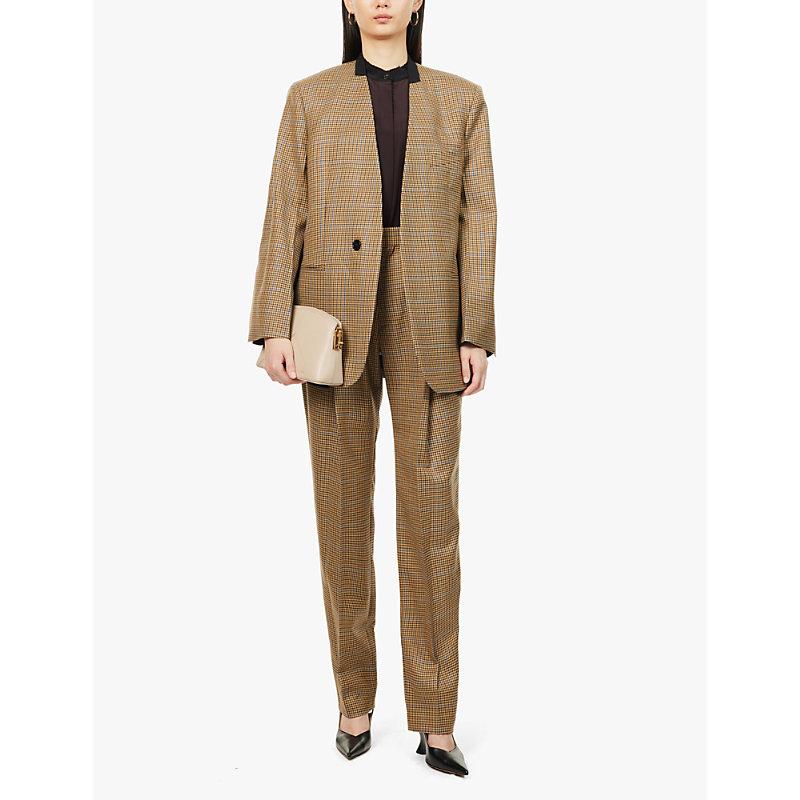 Chino check-print straight-leg high-rise wool trousers