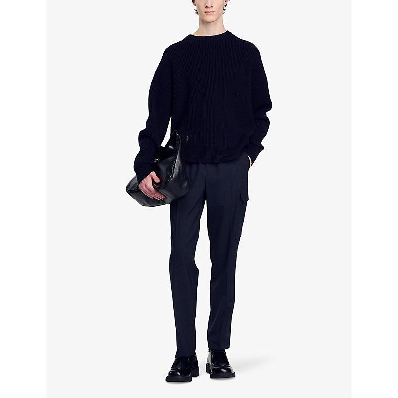 Oversized cargo-pockets stretch woven-blend trousers