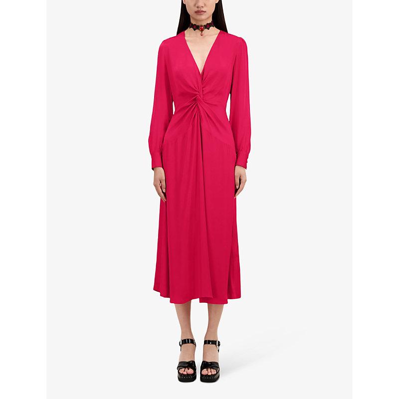 Twist-front woven midi dress