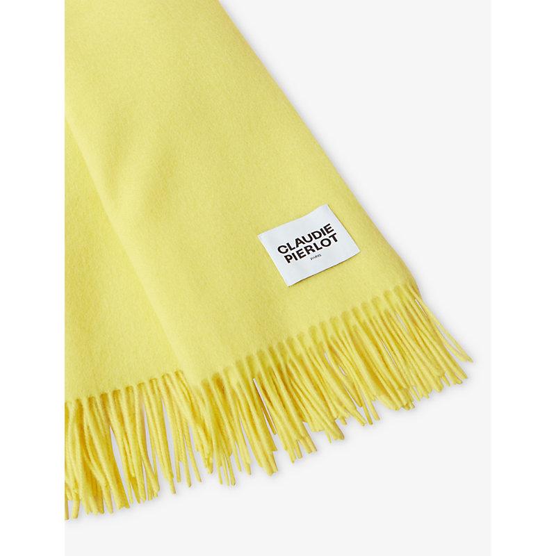 Logo-patch fringed-edge wool scarf