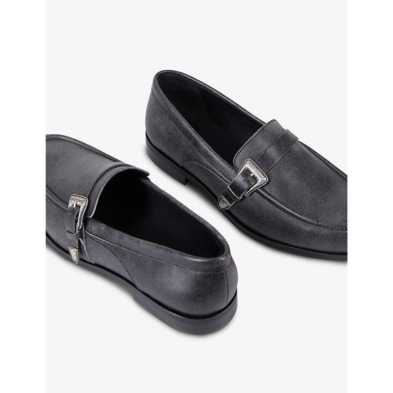 Western-buckle leather loafers