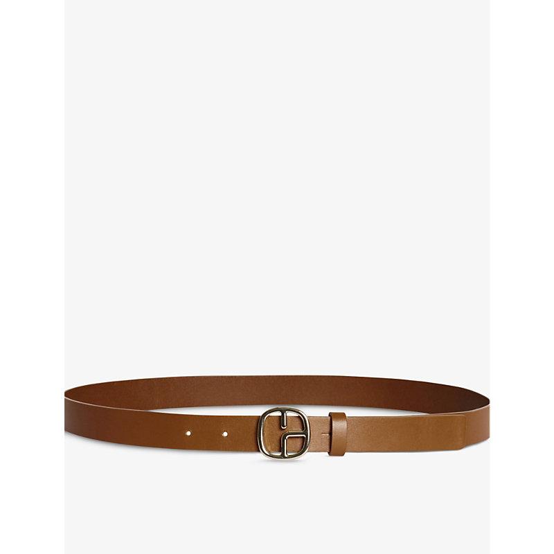 Logo-buckle leather belt