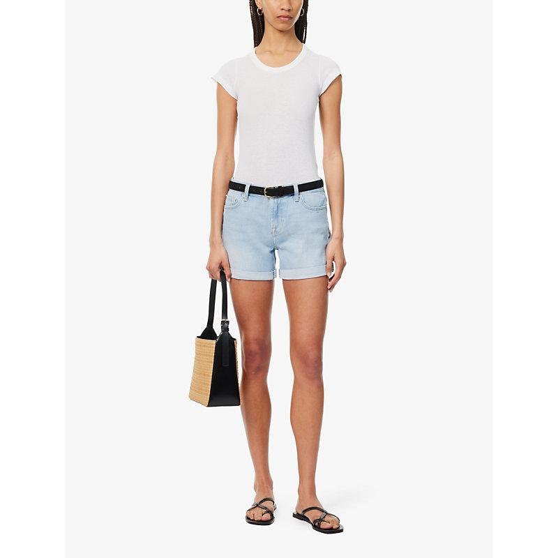 Folded-cuff mid-rise stretch-denim shorts