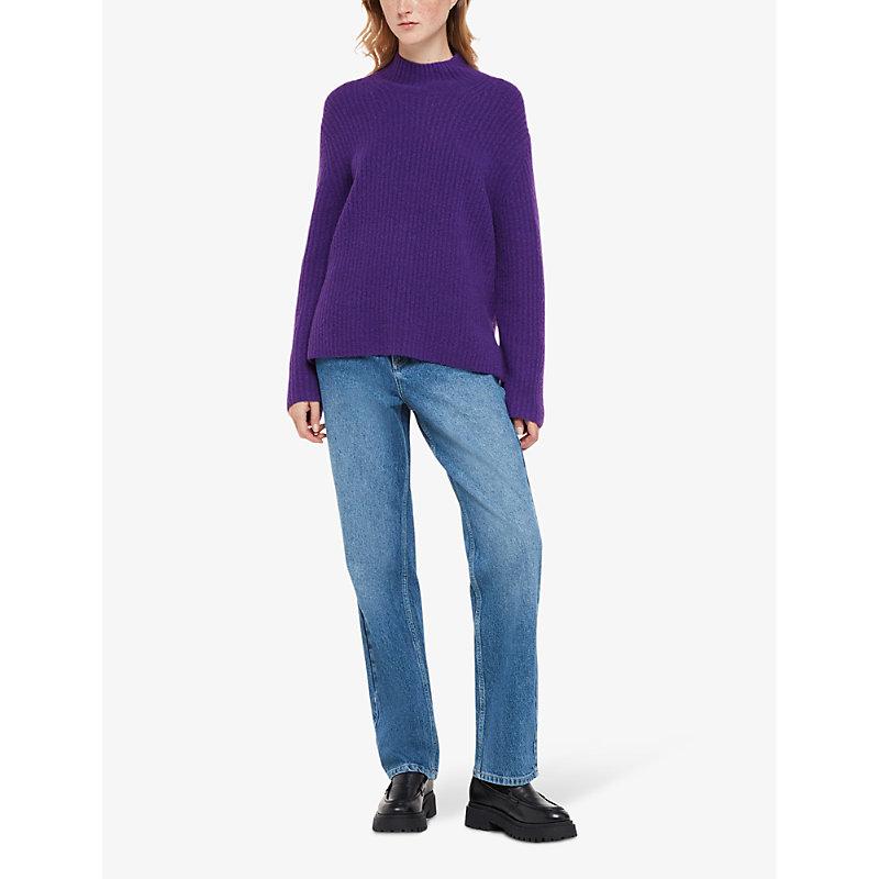 Funnel-neck ribbed recycled wool-blend jumper