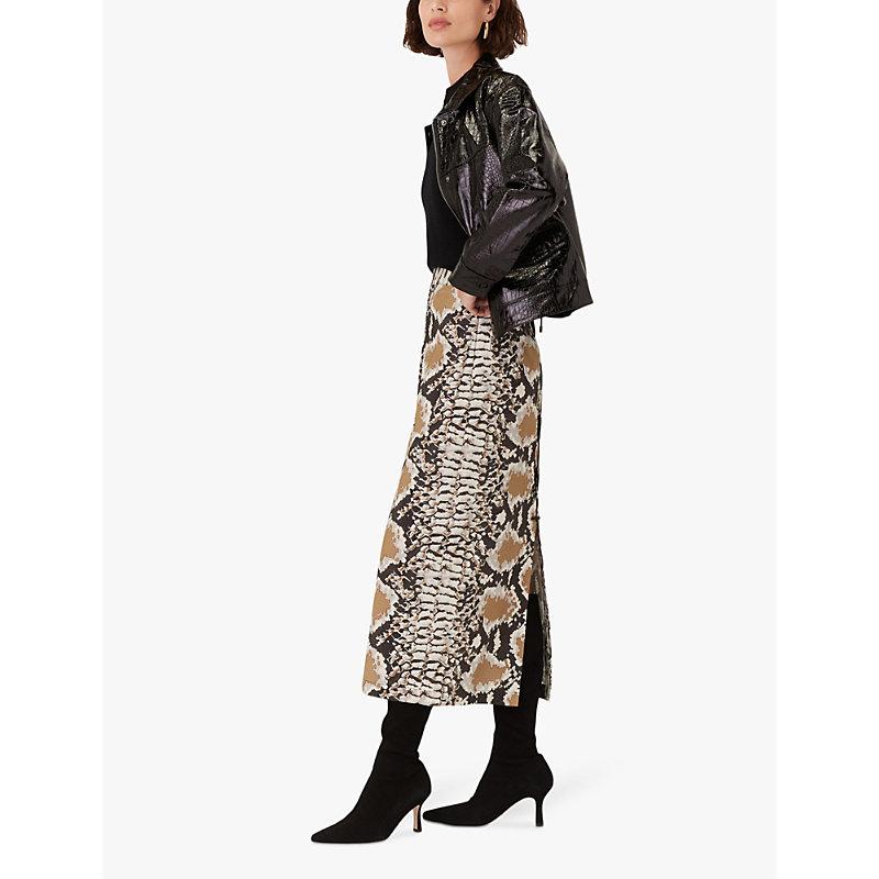 Limited Edition Snake-print high-rise cotton midi skirt