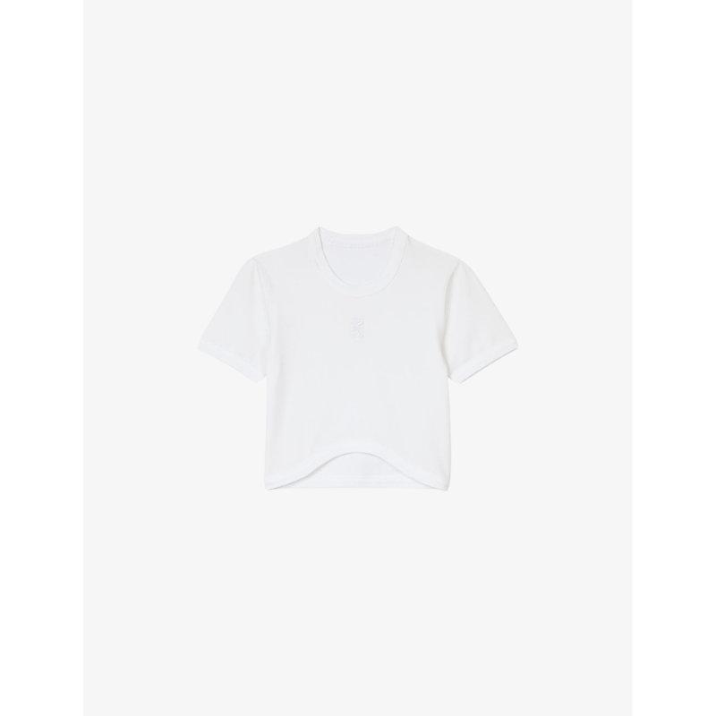 Brand-embroidered cropped stretch-cotton T-shirt