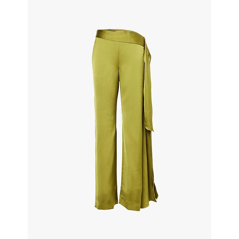 Self-tie wide-leg high-rise recycled-polyester satin trousers