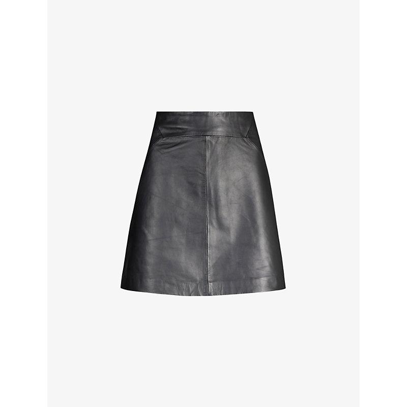 A-line leather mini skirt