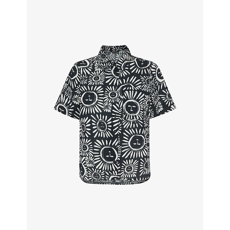 Sunman graphic-print short-sleeve linen-cotton blend shirt