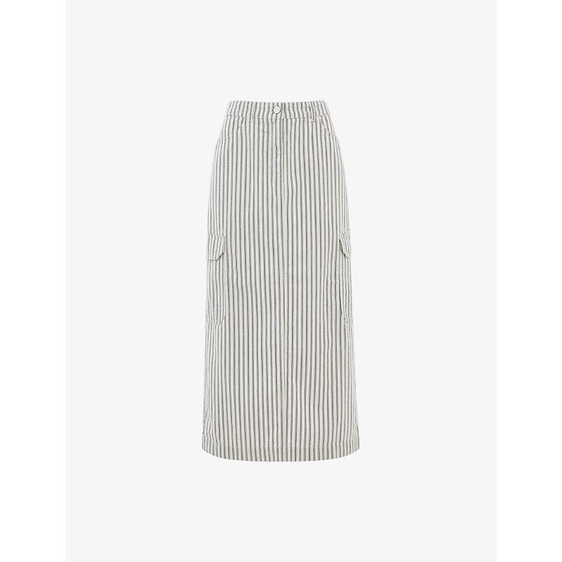 Stripe-print high-rise cotton and linen-blend midi skirt