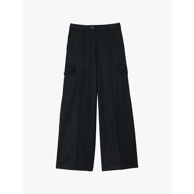 Wide-leg high-rise wool-blend trousers