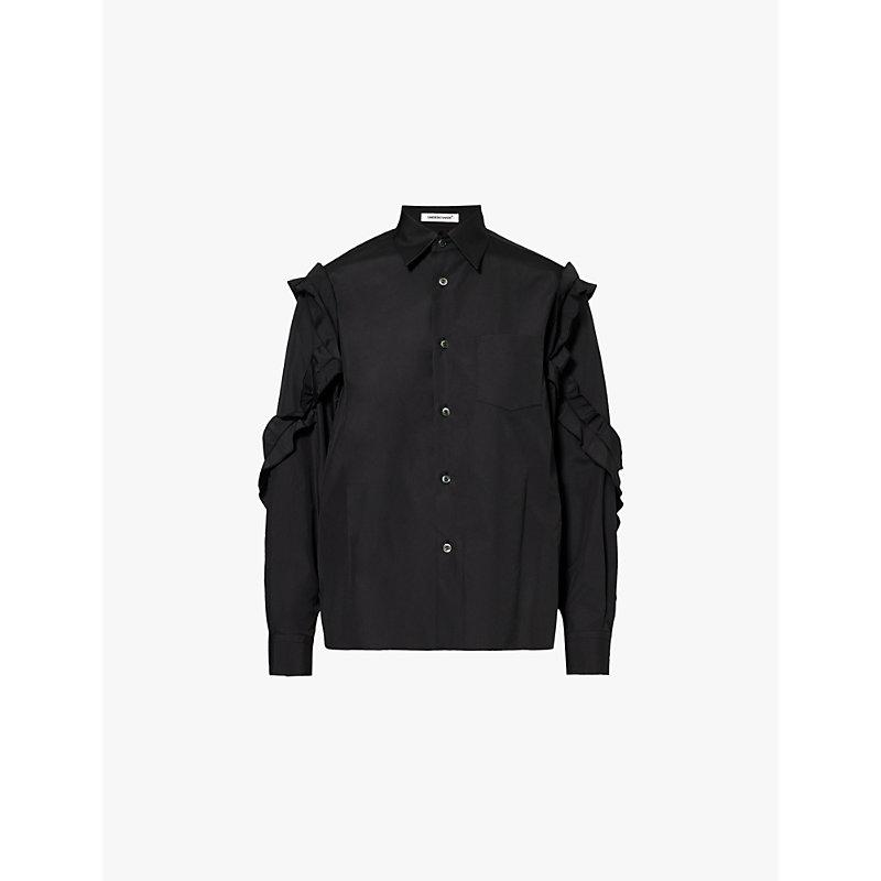 Frilled-trim long-sleeve cotton-poplin shirt