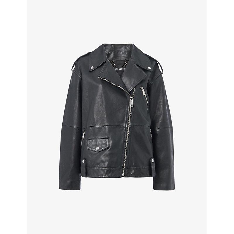 Freja zip-up leather biker jacket