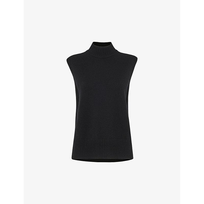 Funnel-neck sleeveless wool top