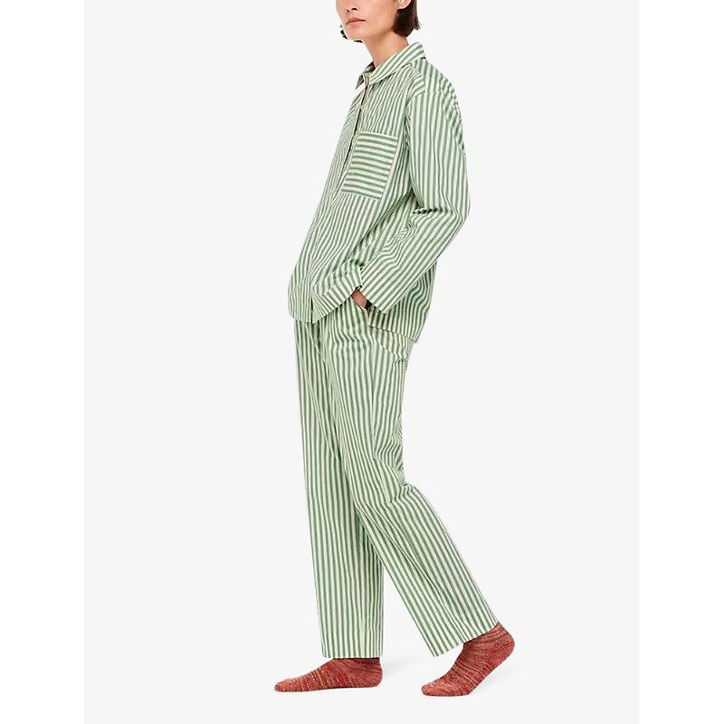 Stripe long-sleeve regular-fit cotton pyjama shirt