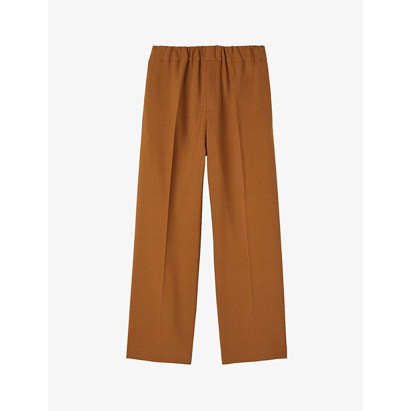 Elasticated-waist wide-leg stretch-woven trousers