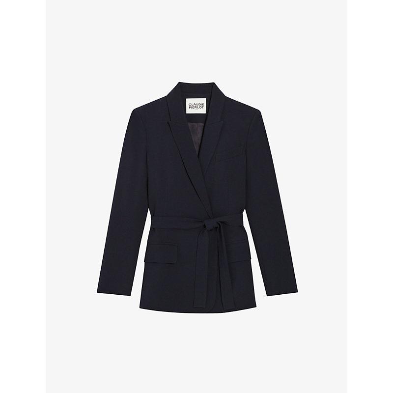 Self-tie tailored-collar regular-fit woven blazer