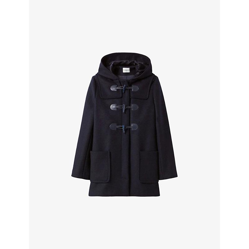 Patch-pocket hooded wool-blend coat