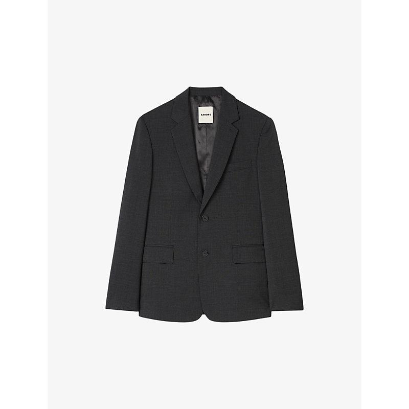 Lapel-collar slim-fit single-breasted wool blazer