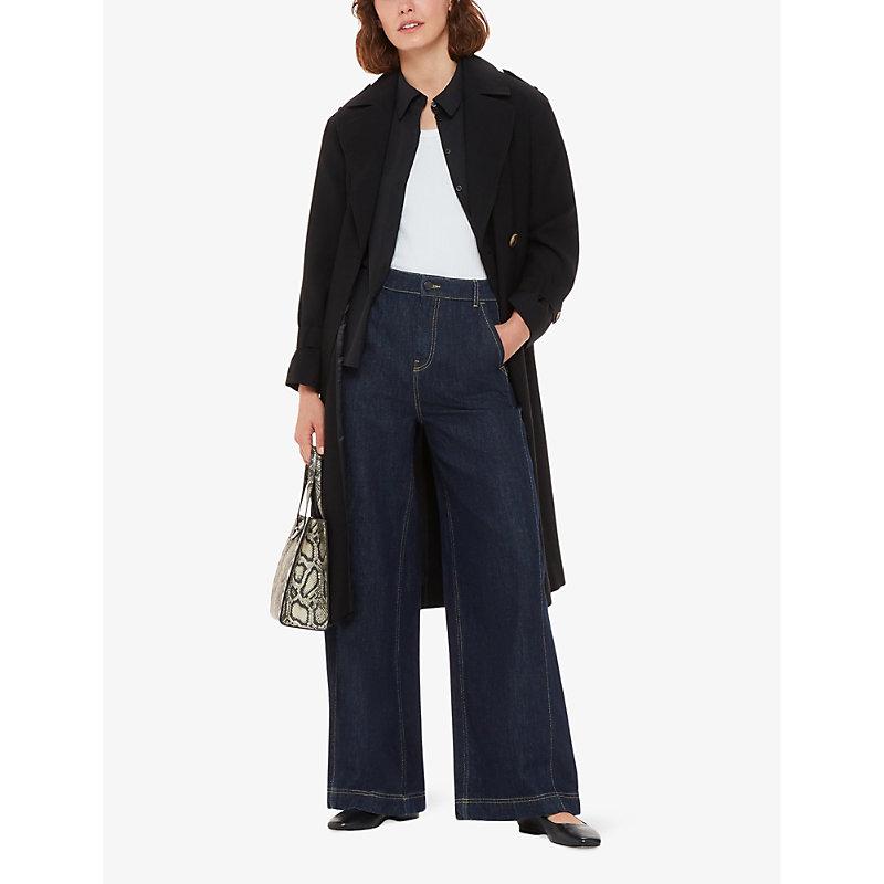 Patch-pocket wide-leg mid-rise denim trousers