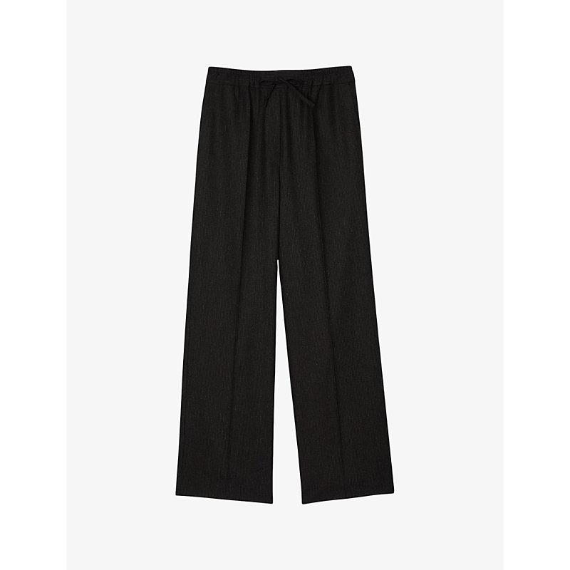 Wide-leg elasticated-waist wool-blend trousers