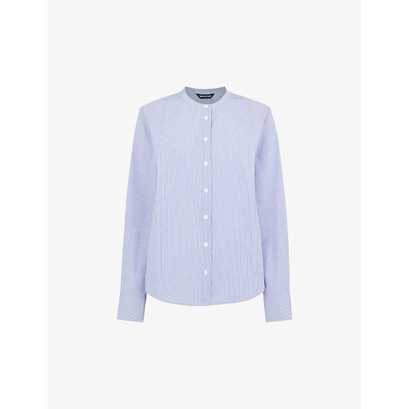 Striped grandad-collar cotton shirt