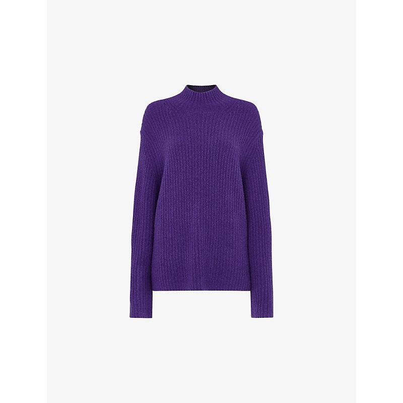 Funnel-neck ribbed recycled wool-blend jumper