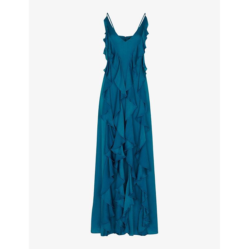 Ruffled plunging V-neck recycled-viscose maxi dress