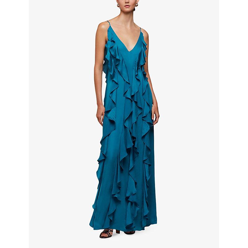 Ruffled plunging V-neck recycled-viscose maxi dress