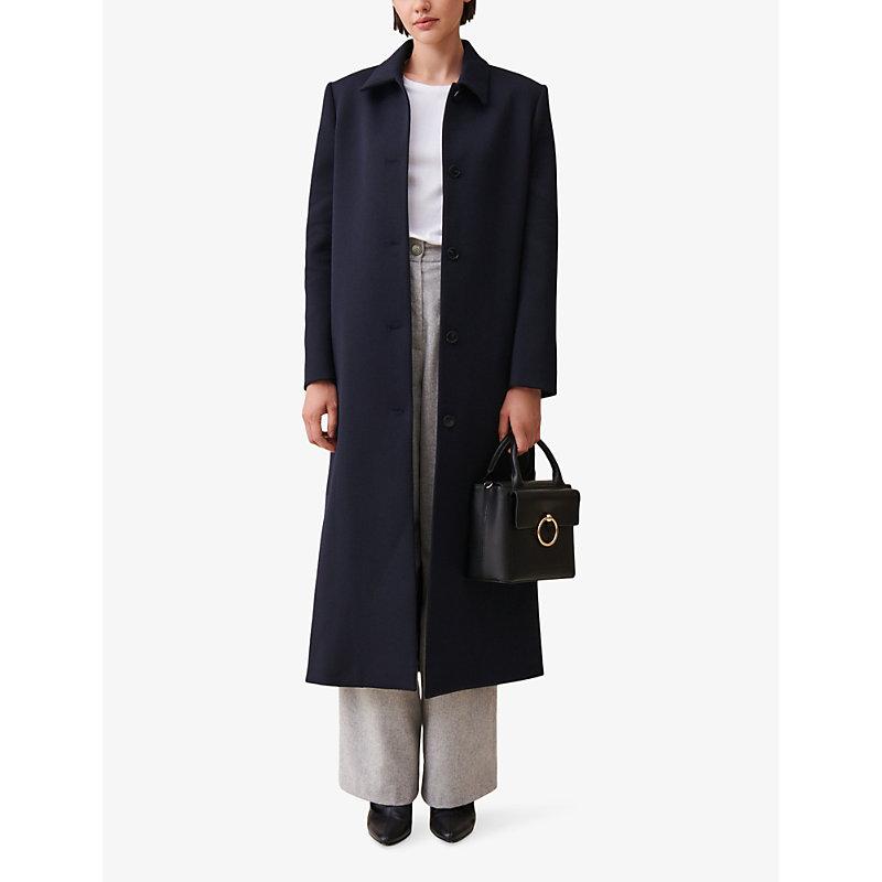 Straight-cut long woven coat