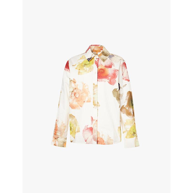 Flower-print relaxed-fit organic-cotton shirt