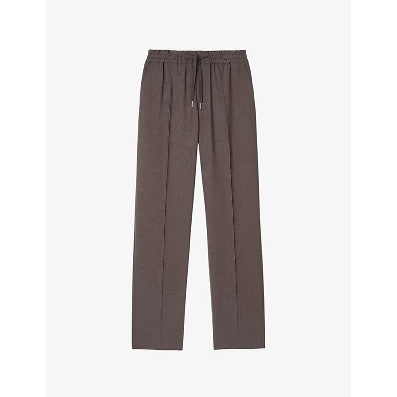 Drawstring-waist straight-leg stretch-woven trousers