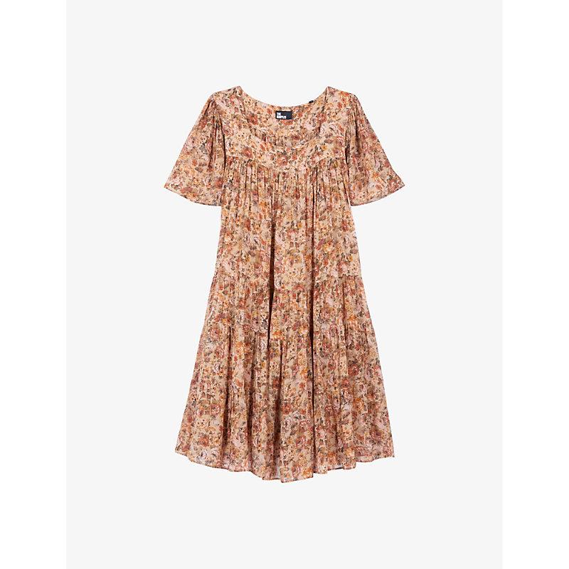 Square-neck floral-print woven mini dress