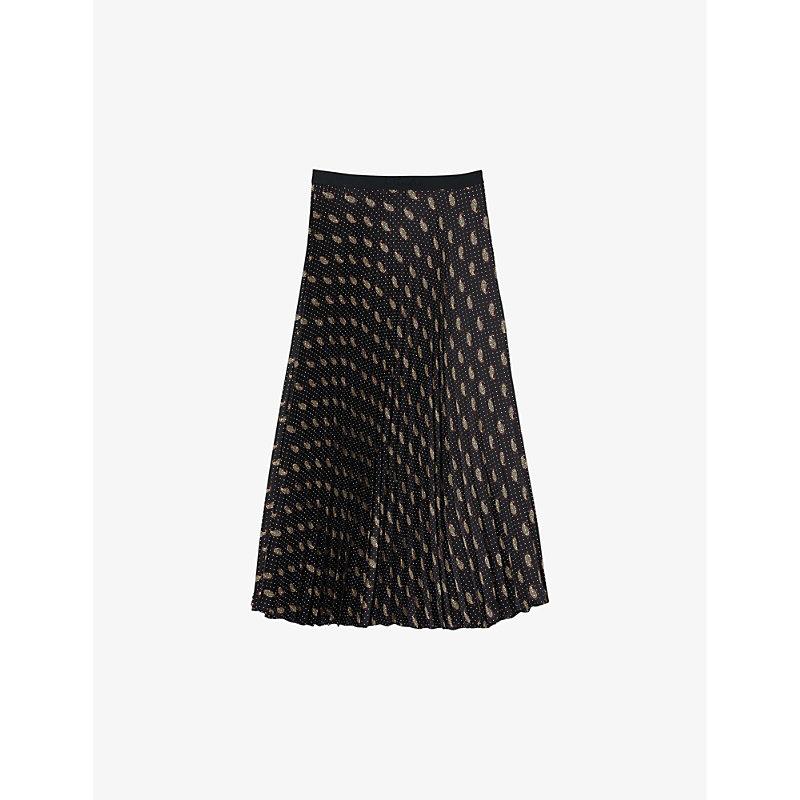 Paisley and dotted high-rise woven midi skirt