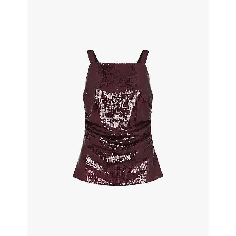 Sequin-embellished ruched stretch-recycled polyester cami top