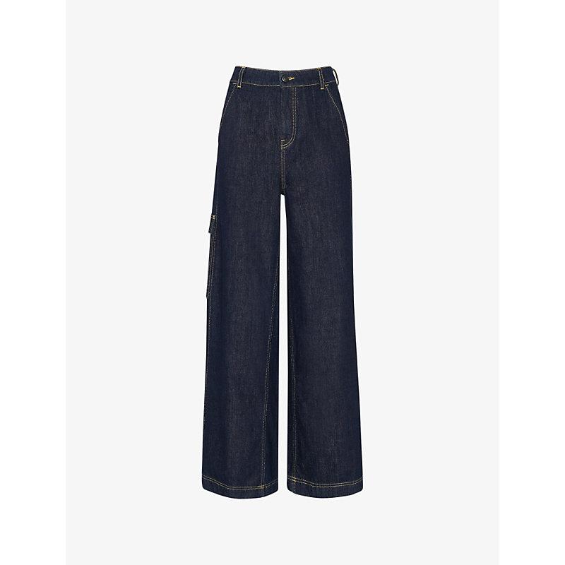 Patch-pocket wide-leg mid-rise denim trousers