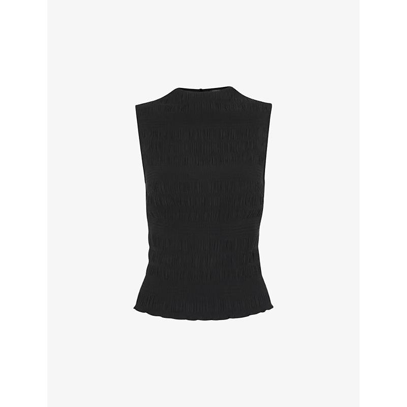 Plisse round-neck sleeveless stretch-woven top