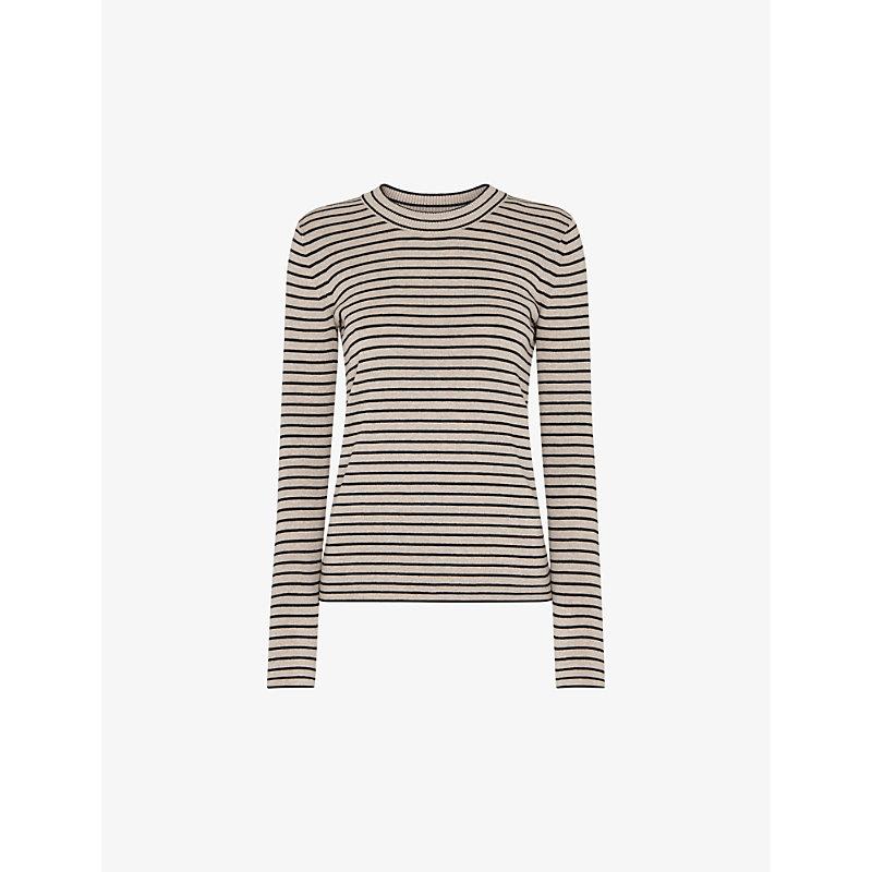 Striped round-neck cotton-blend knitted jumper