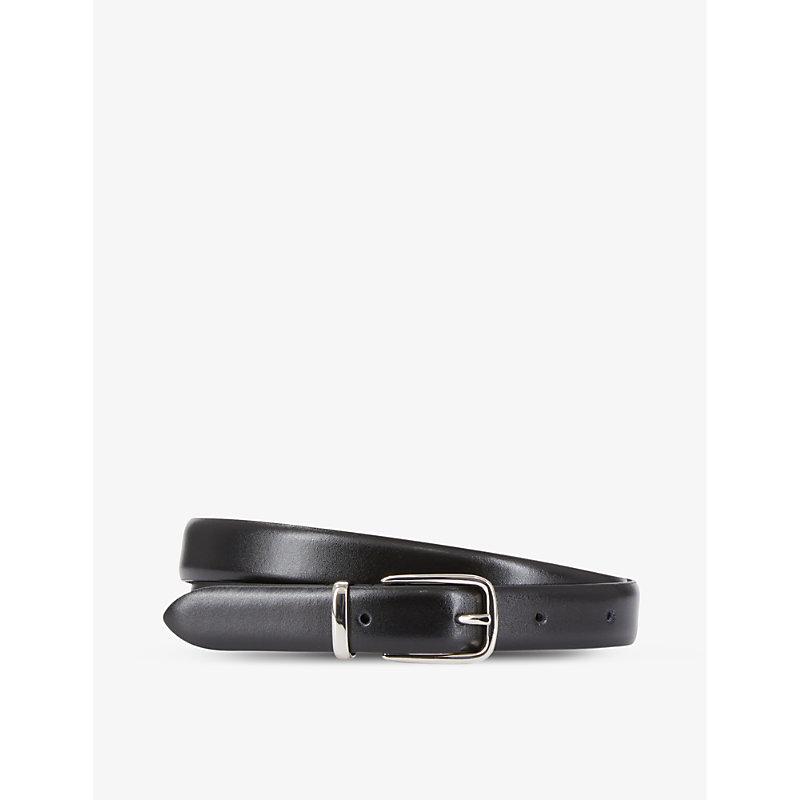 Logo-engraved buckle leather belt