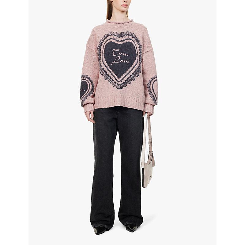 Heart-print knitted wool-blend jumper