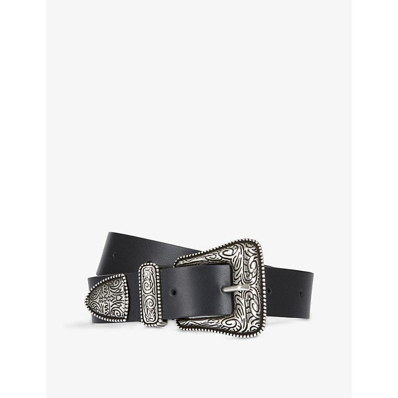 Western-buckle wide leather belt