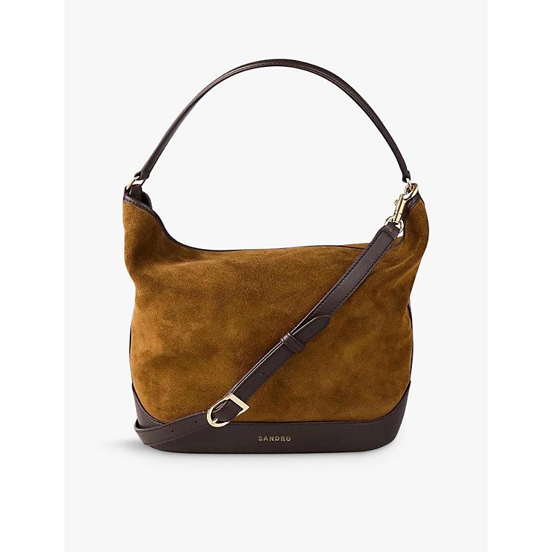 Removable-strap slouchy suede and leather shoulder bag