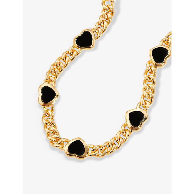 Heart-charm 18ct yellow gold-plated brass and black onyx bracelet