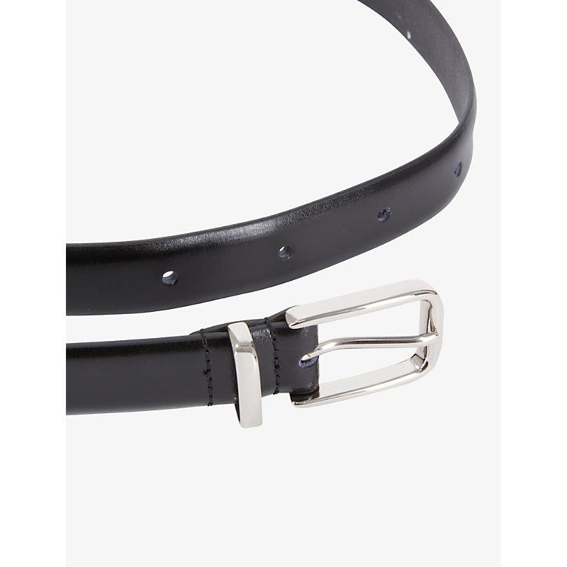 Logo-engraved buckle leather belt