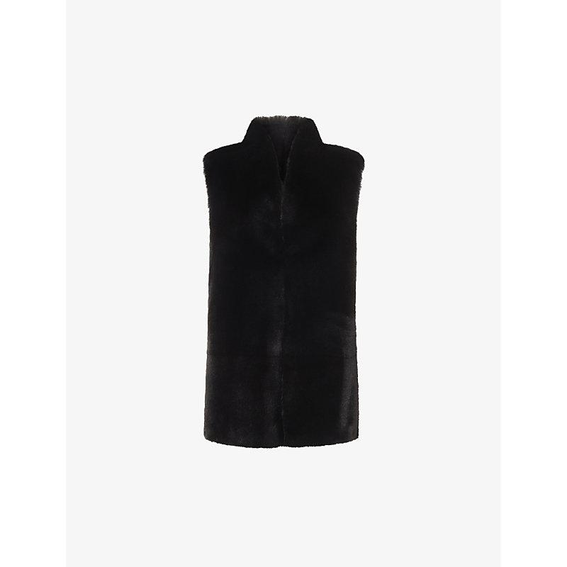 High-neck mid-length faux-fur gilet